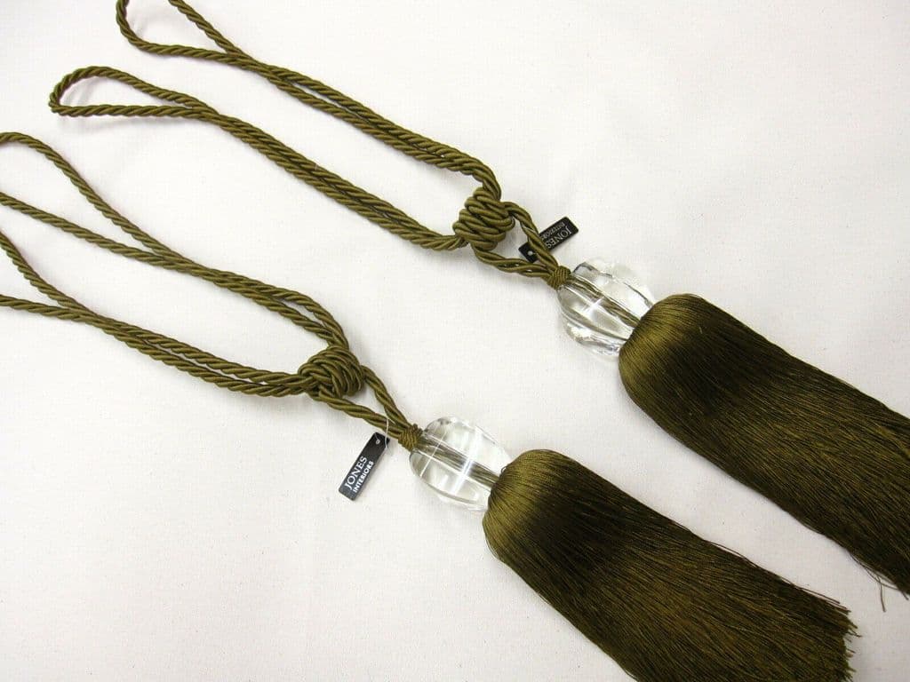 2 Henley Curtain Tiebacks Olive Green Traditional Tie Backs with Glass